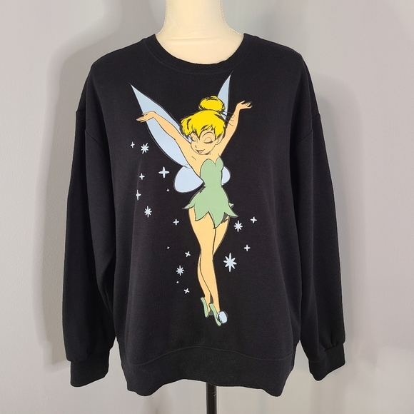 Disney Tops - Disney Tinkerbell Peter Pan Black Crew Neck Long Sleeve Cozy Sweatshirt Woman XL